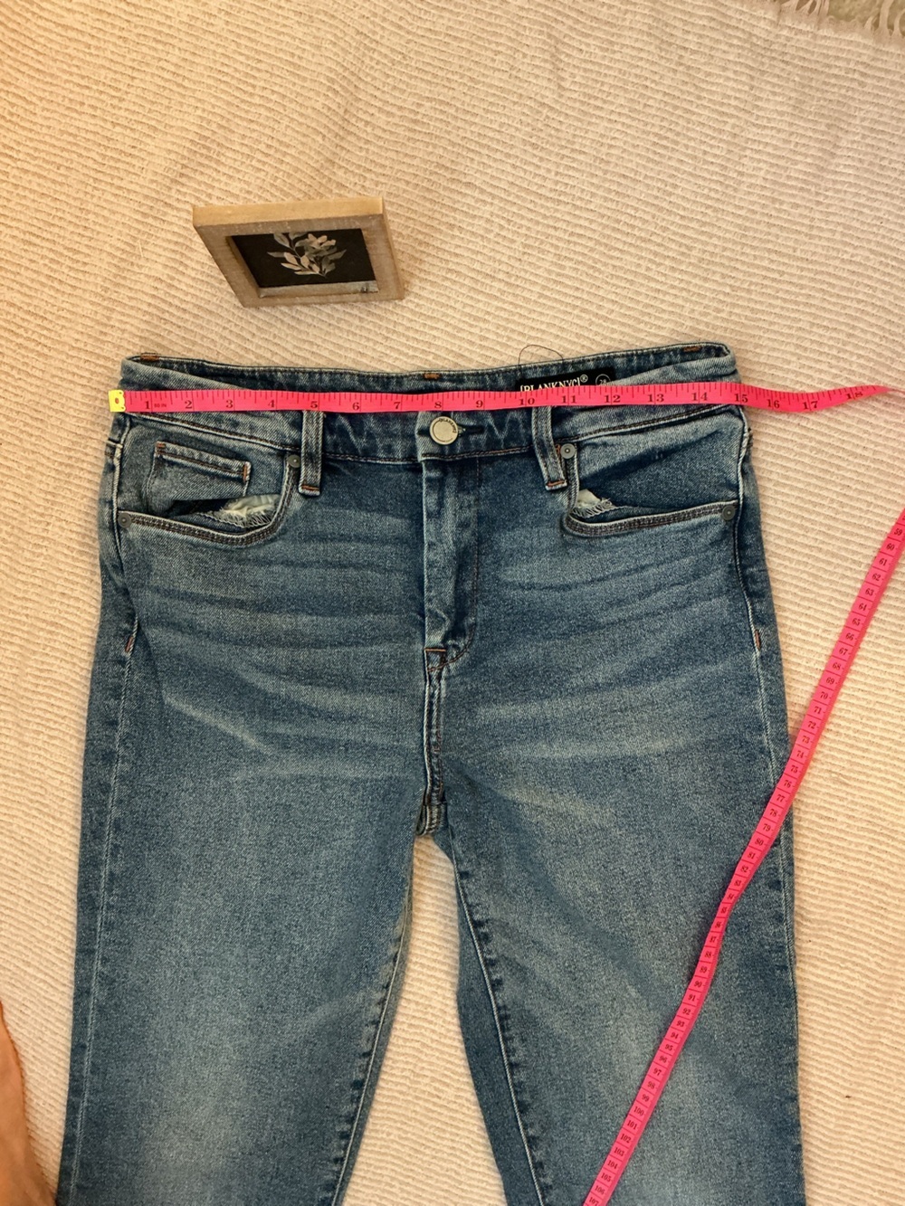 Blank NYC Straight Leg Jeans in Medium Blue with Distressed Hem - Picture 4 of 7